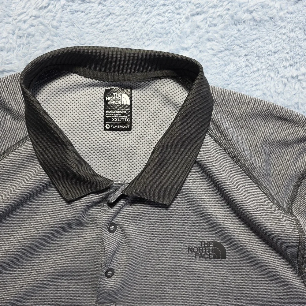 The North Face FlashDry Gray Black‎ Striped Short Sleeve Polo Shirt XXL